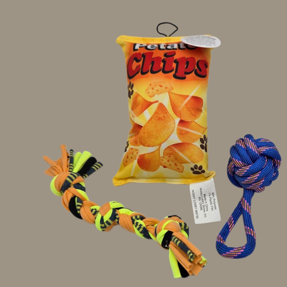 NWT Furbaby Toy Package Monkey Fist Ball Tug Rag Bone Crackle Chips Toy